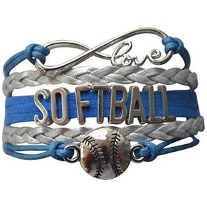 Girls Softball Bracelet - Blue & Silver